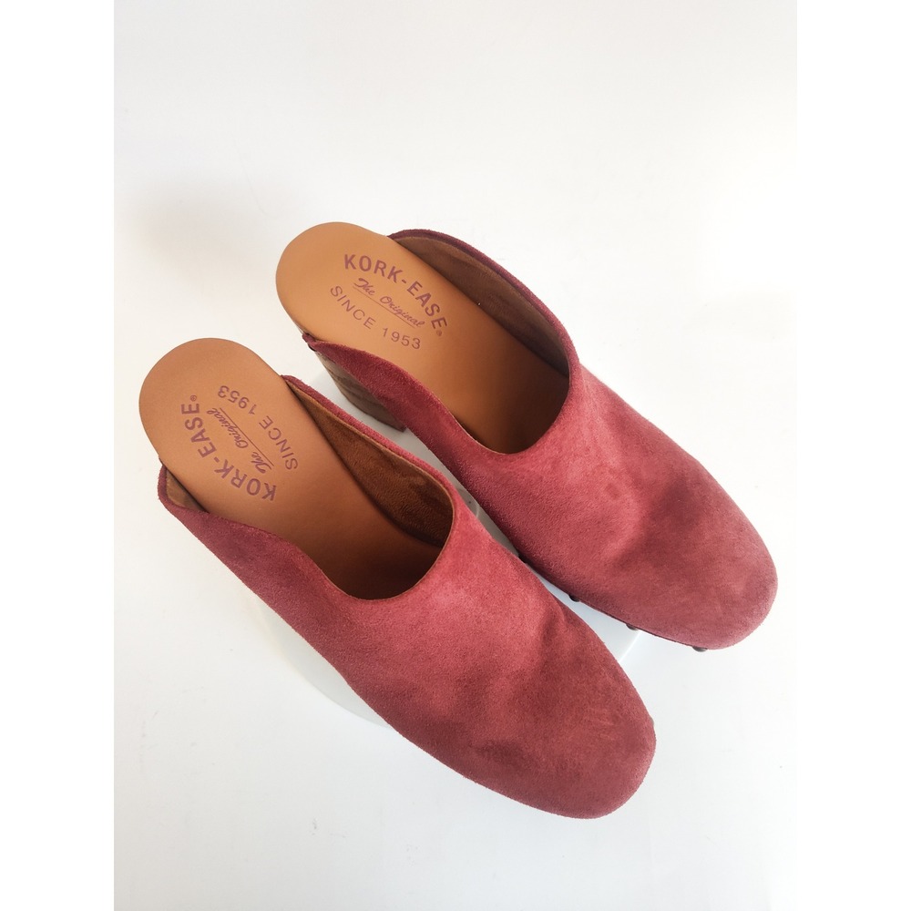 Kork-Ease Clog Mules 9M Burgundy Suede Studded Wood Platform Boho Retro Shoes - Picture 7 of 9